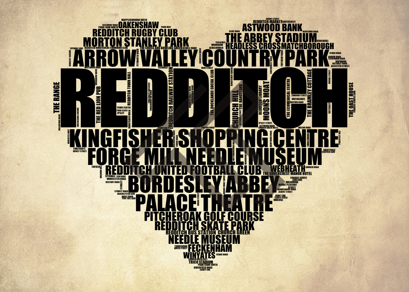 Redditch - Premium Typographic Word Cloud Prints, Posters & Gifts