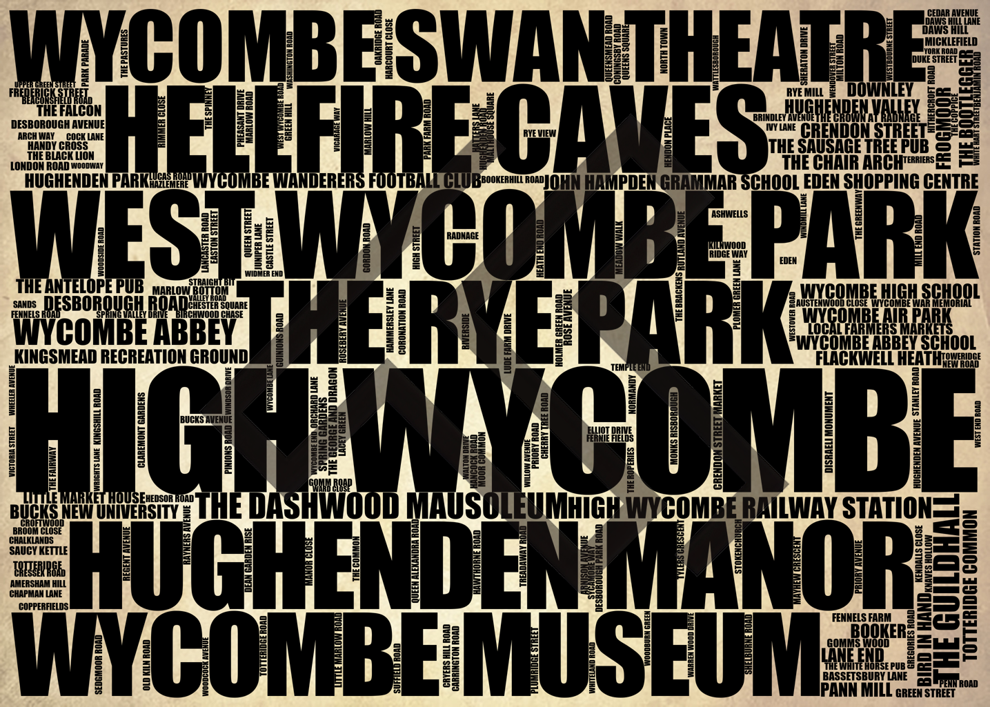 High Wycombe - Premium Typographic Word Cloud Prints, Posters & Gifts