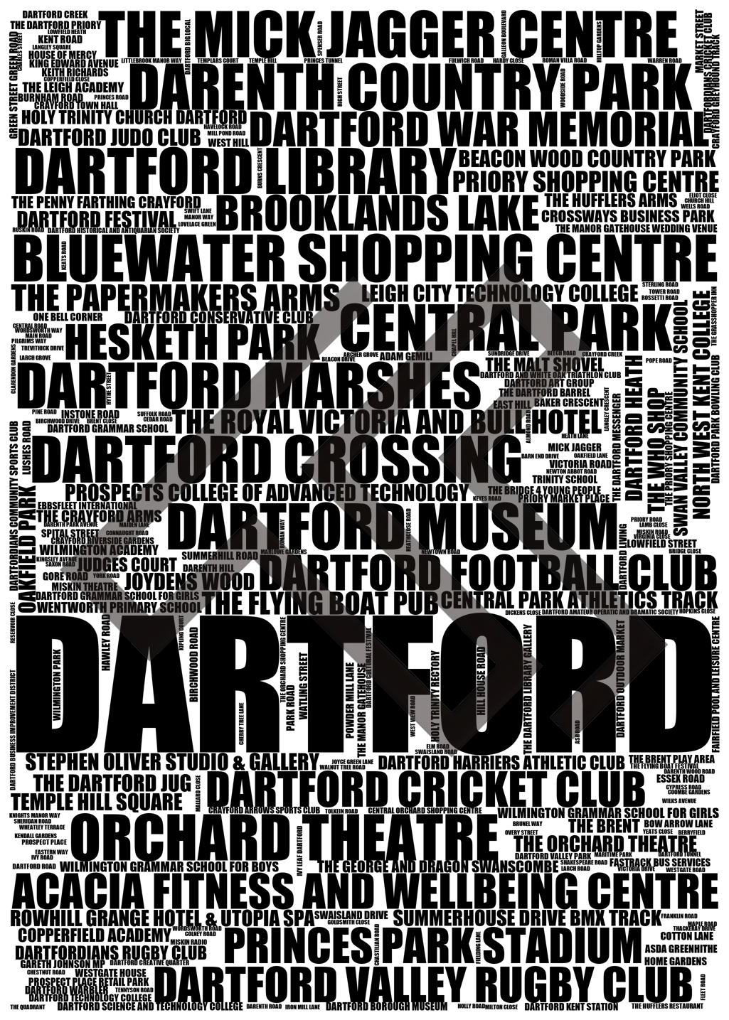 Dartford - Premium Typographic Word Cloud Prints, Posters & Gifts