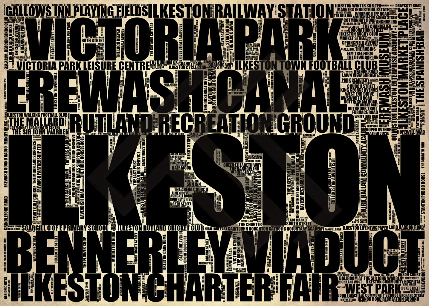 Ilkeston - Premium Typographic Word Cloud Prints, Posters & Gifts