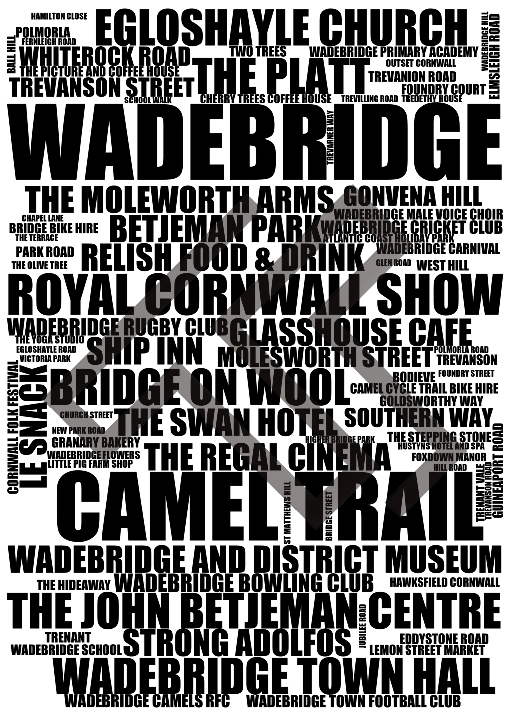 Wadebridge - Premium Typographic Word Cloud Prints, Posters & Gifts