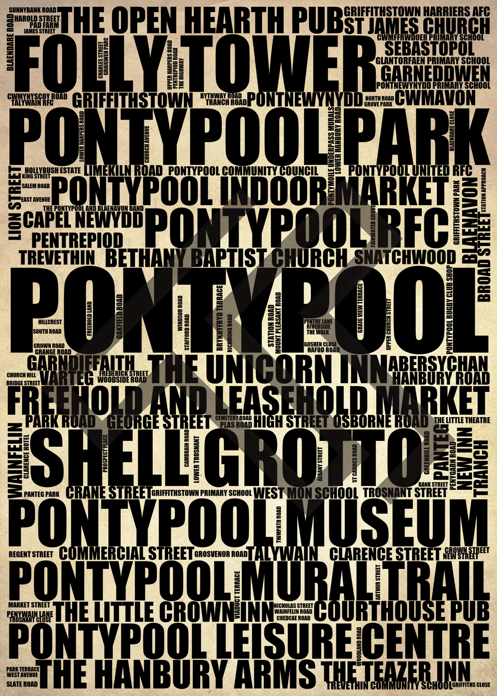 Pontypool - Premium Typographic Word Cloud Prints, Posters & Gifts