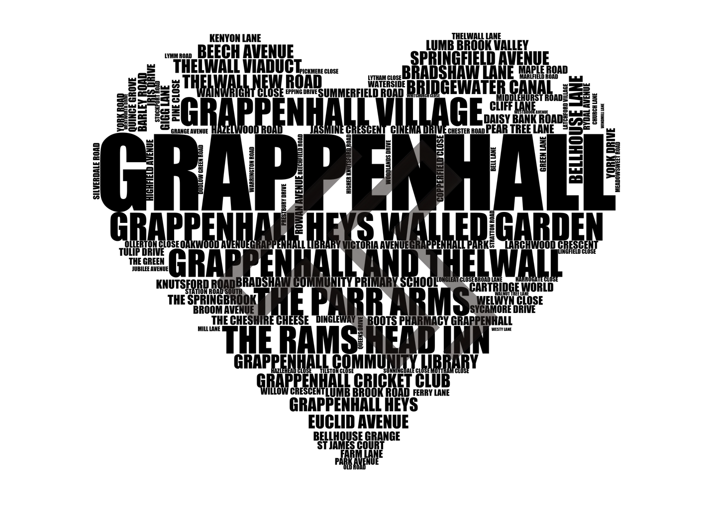 Grappenhall - Premium Typographic Word Cloud Prints, Posters & Gifts