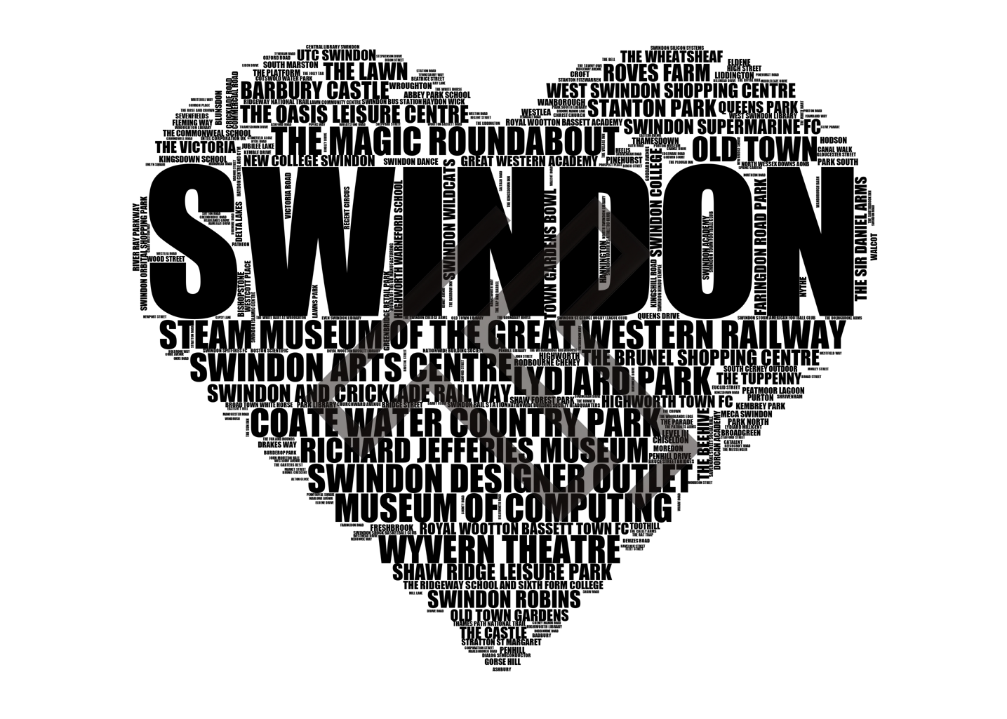 Swindon - Premium Typographic Word Cloud Prints, Posters & Gifts