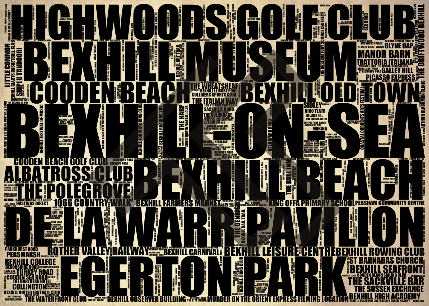 Bexhill-on-Sea - Premium Typographic Word Cloud Prints, Posters & Gifts