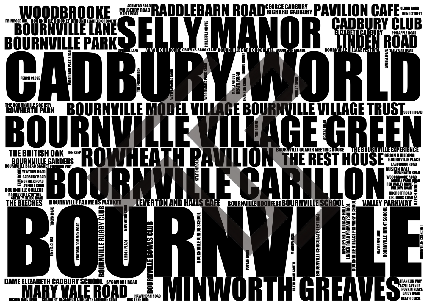 Bournville - Premium Typographic Word Cloud Prints, Posters & Gifts