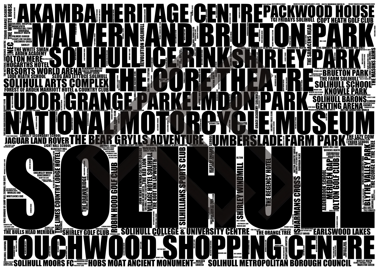 Solihull - Premium Typographic Word Cloud Prints, Posters & Gifts