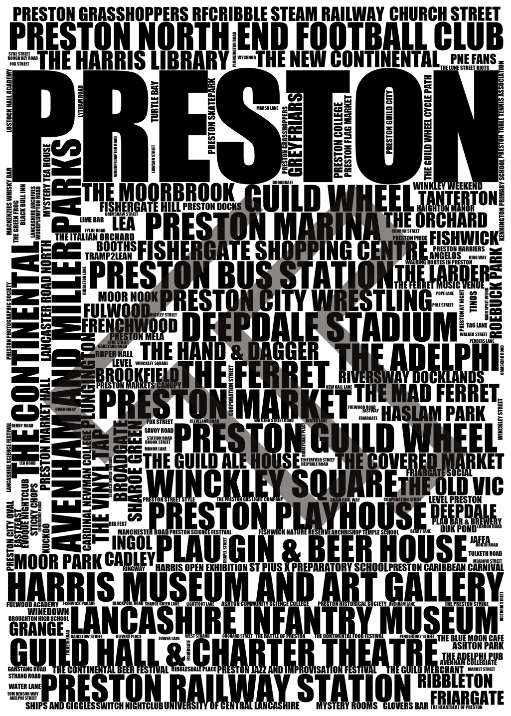 Preston - Premium Typographic Word Cloud Prints, Posters & Gifts