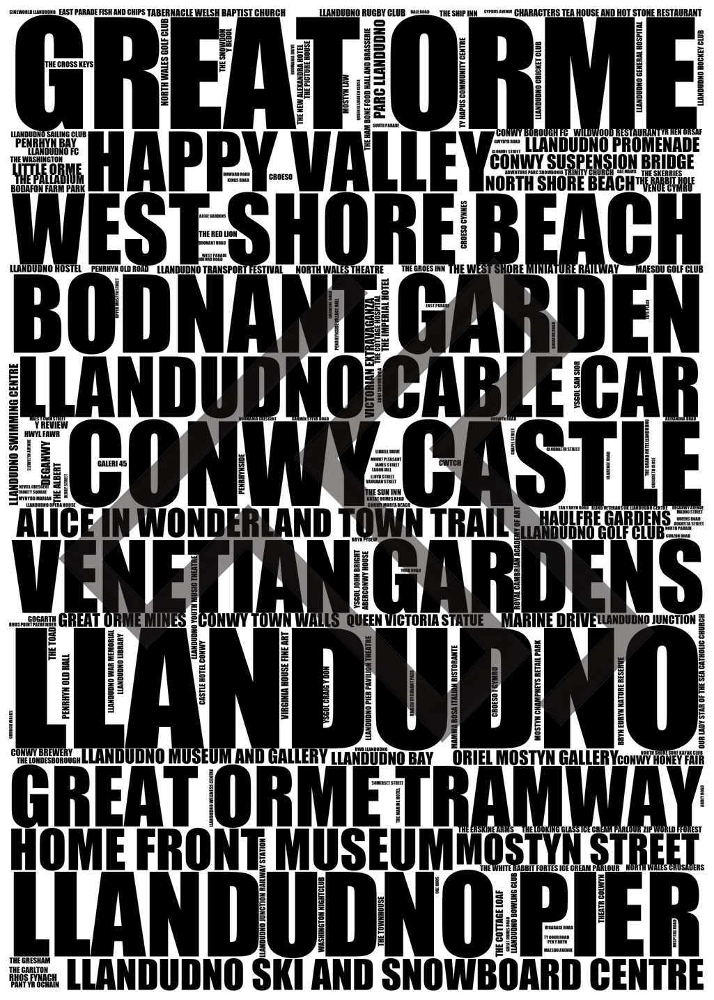 Llandudno - Premium Typographic Word Cloud Prints, Posters & Gifts