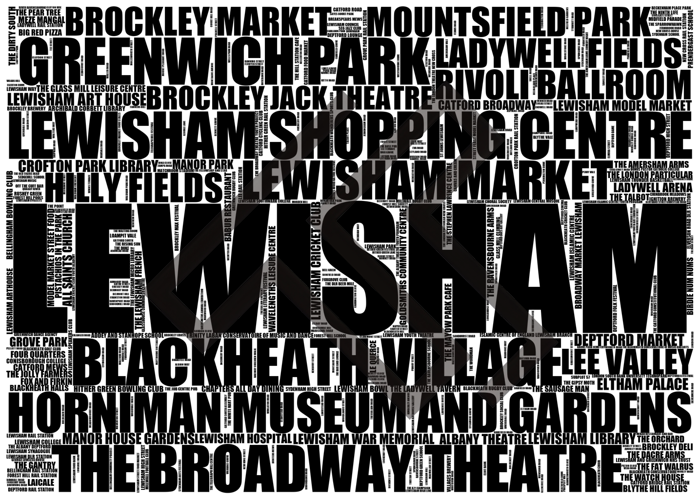 Lewisham - Premium Typographic Word Cloud Prints, Posters & Gifts