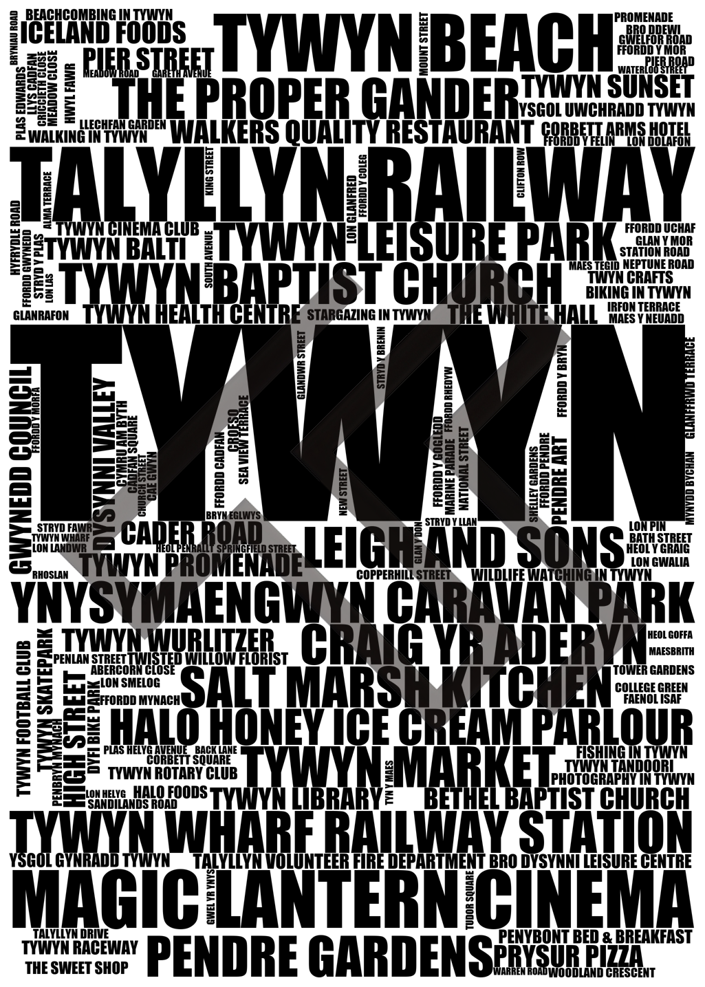 Tywyn - Premium Typographic Word Cloud Prints, Posters & Gifts