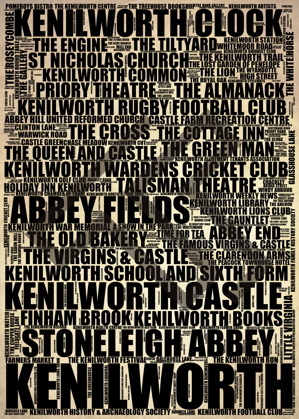 Kenilworth - Premium Typographic Word Cloud Prints, Posters & Gifts