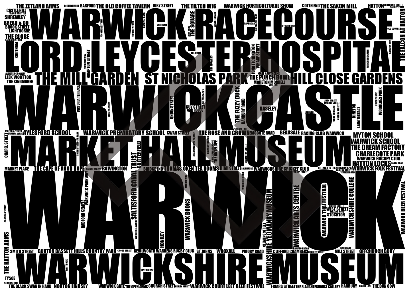 Warwick - Premium Typographic Word Cloud Prints, Posters & Gifts