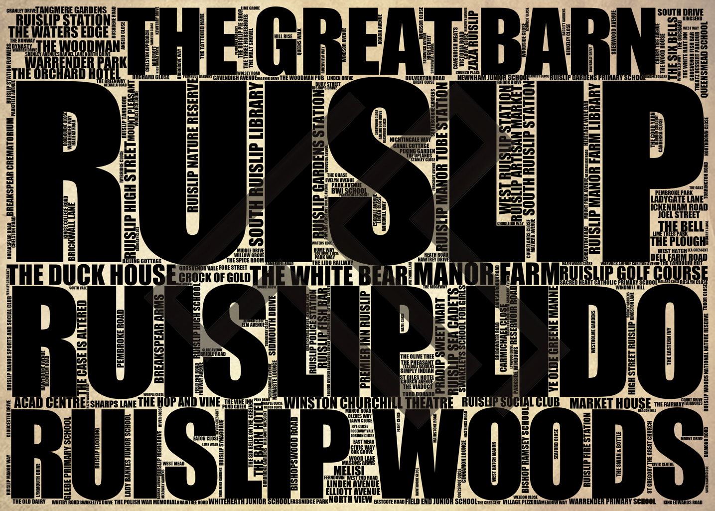 Ruislip - Premium Typographic Word Cloud Prints, Posters & Gifts