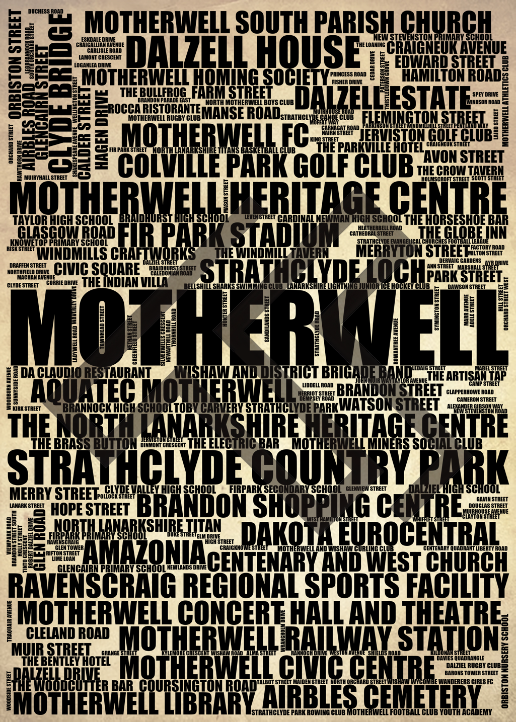 Motherwell - Premium Typographic Word Cloud Prints, Posters & Gifts