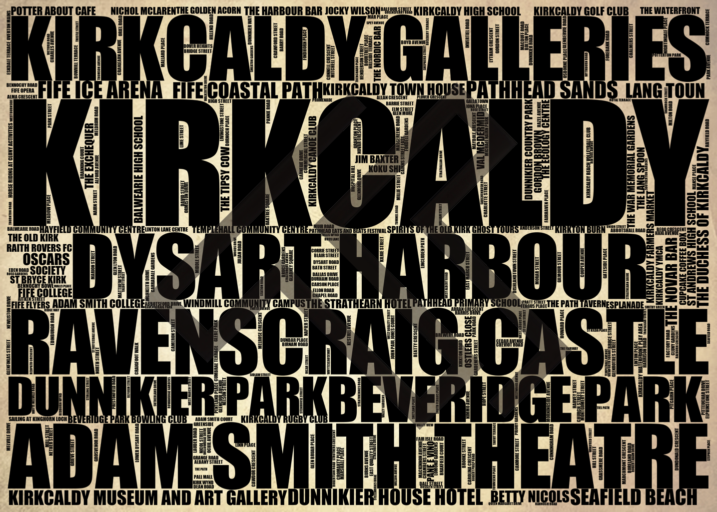 Kirkcaldy - Premium Typographic Word Cloud Prints, Posters & Gifts