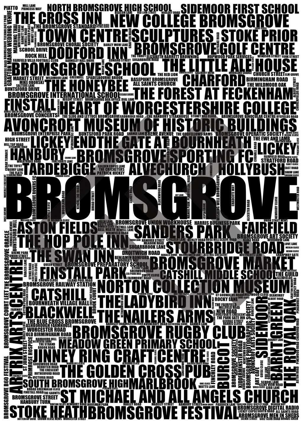 Bromsgrove - Premium Typographic Word Cloud Prints, Posters & Gifts