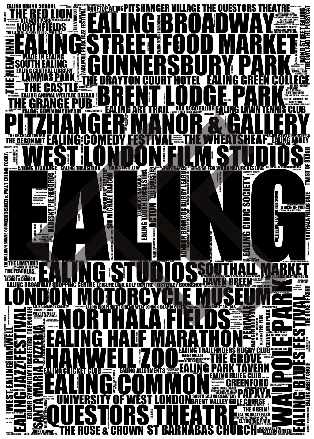 Ealing - Premium Typographic Word Cloud Prints, Posters & Gifts