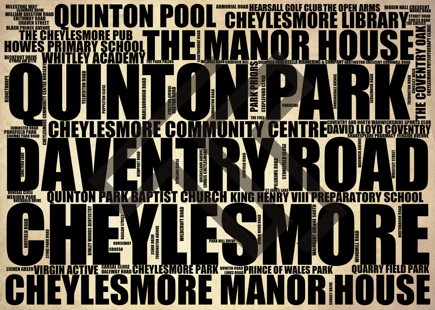 Cheylesmore - Premium Typographic Word Cloud Prints, Posters & Gifts