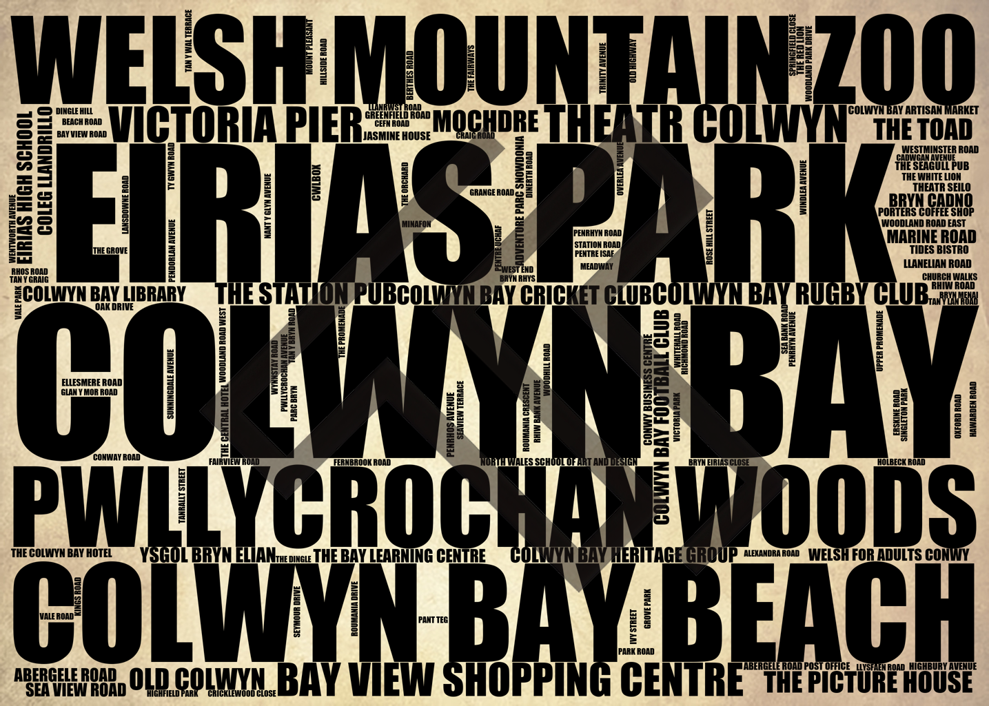 Colwyn Bay - Premium Typographic Word Cloud Prints, Posters & Gifts