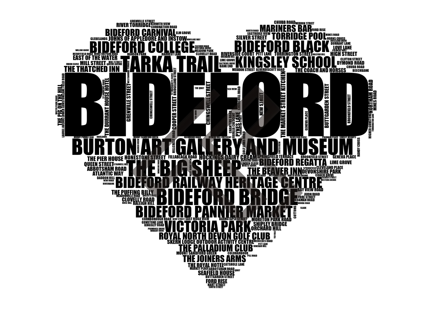 Bideford - Premium Typographic Word Cloud Prints, Posters & Gifts