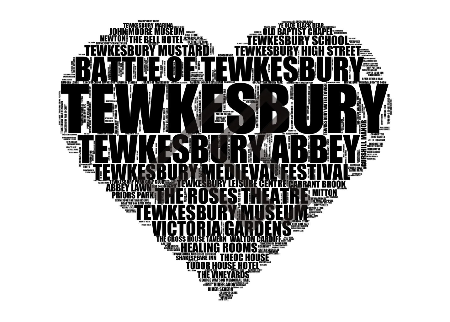 Tewkesbury - Premium Typographic Word Cloud Prints, Posters & Gifts