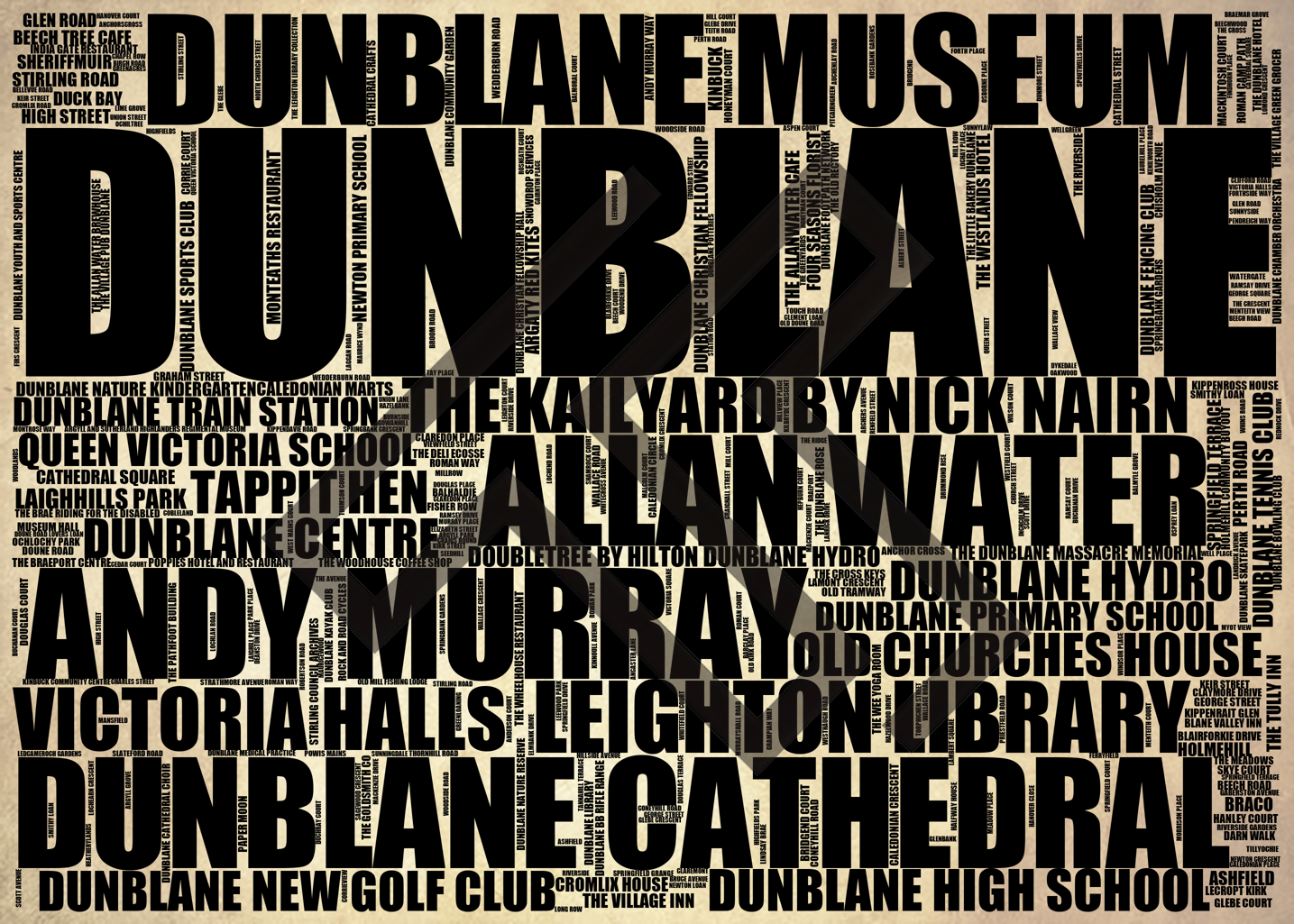 Dunblane - Premium Typographic Word Cloud Prints, Posters & Gifts