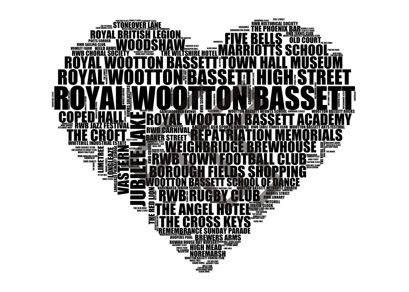 Royal Wootton Bassett - Premium Typographic Word Cloud Prints, Posters & Gifts