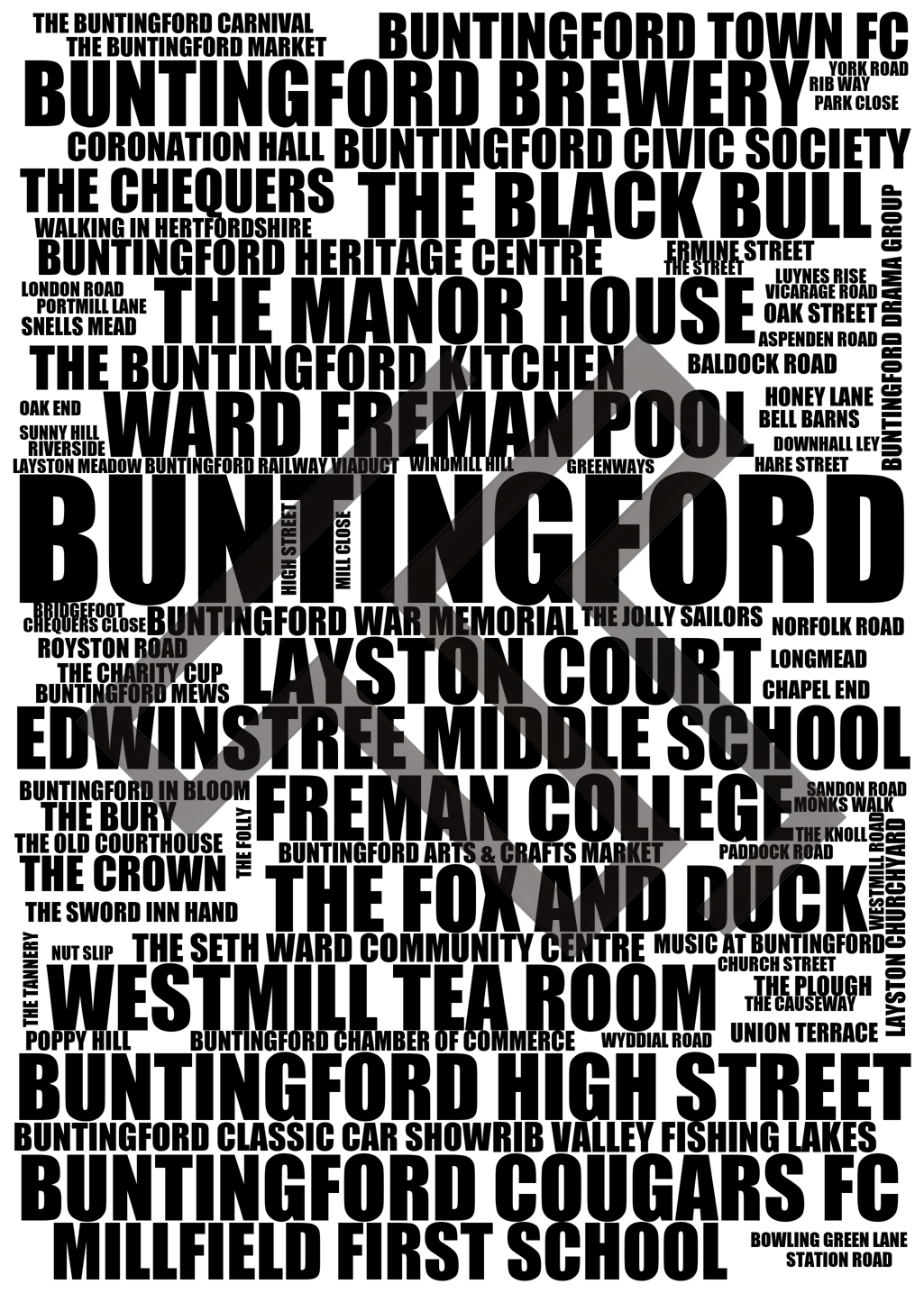 Buntingford - Premium Typographic Word Cloud Prints, Posters & Gifts