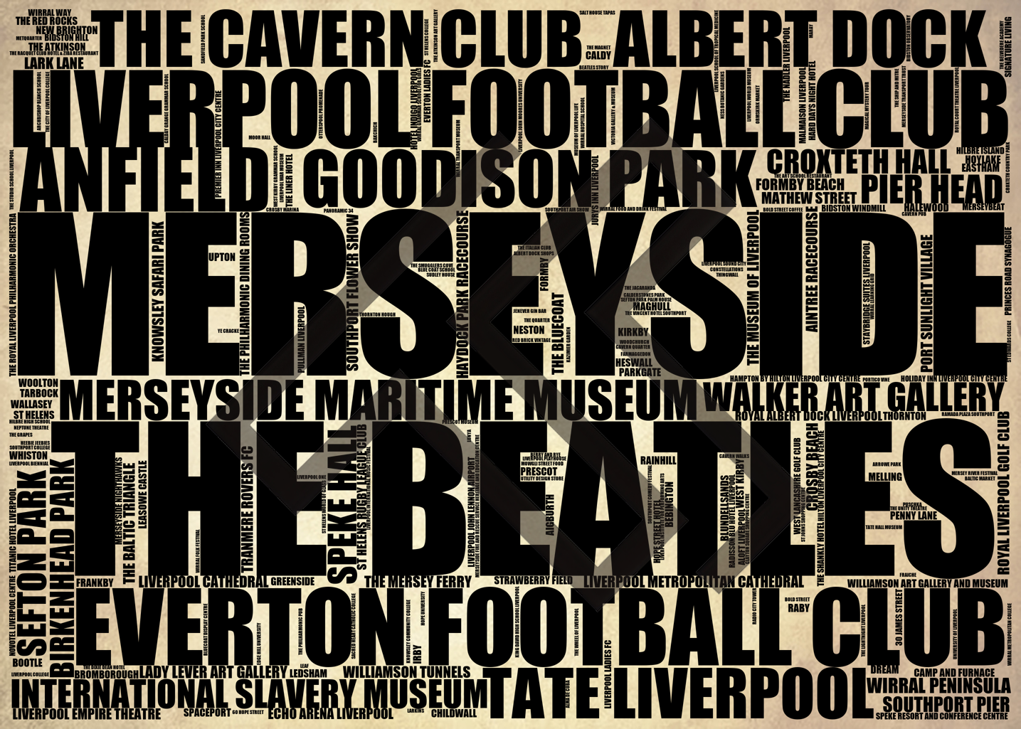 Merseyside - Premium Typographic Word Cloud Prints, Posters & Gifts