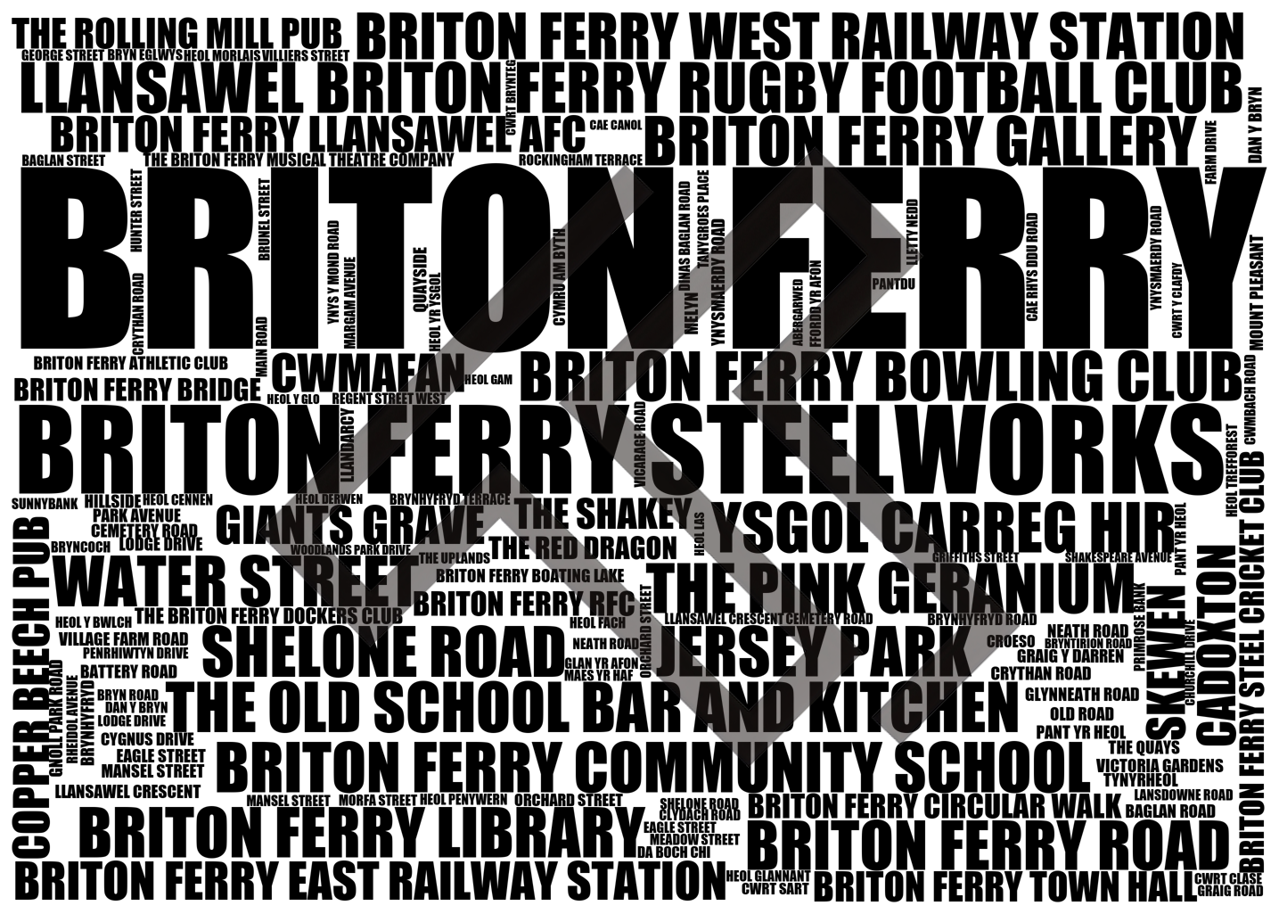 Briton Ferry - Premium Typographic Word Cloud Prints, Posters & Gifts