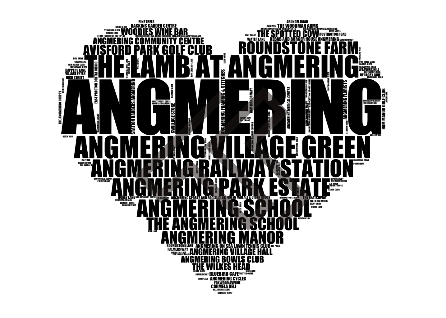 Angmering - Premium Typographic Word Cloud Prints, Posters & Gifts