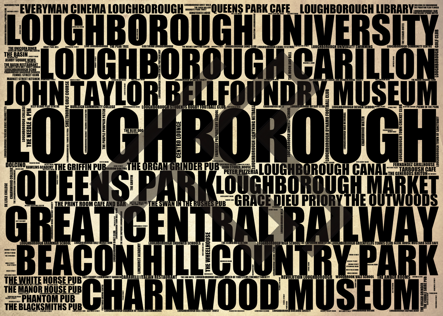 Loughborough - Premium Typographic Word Cloud Prints, Posters & Gifts