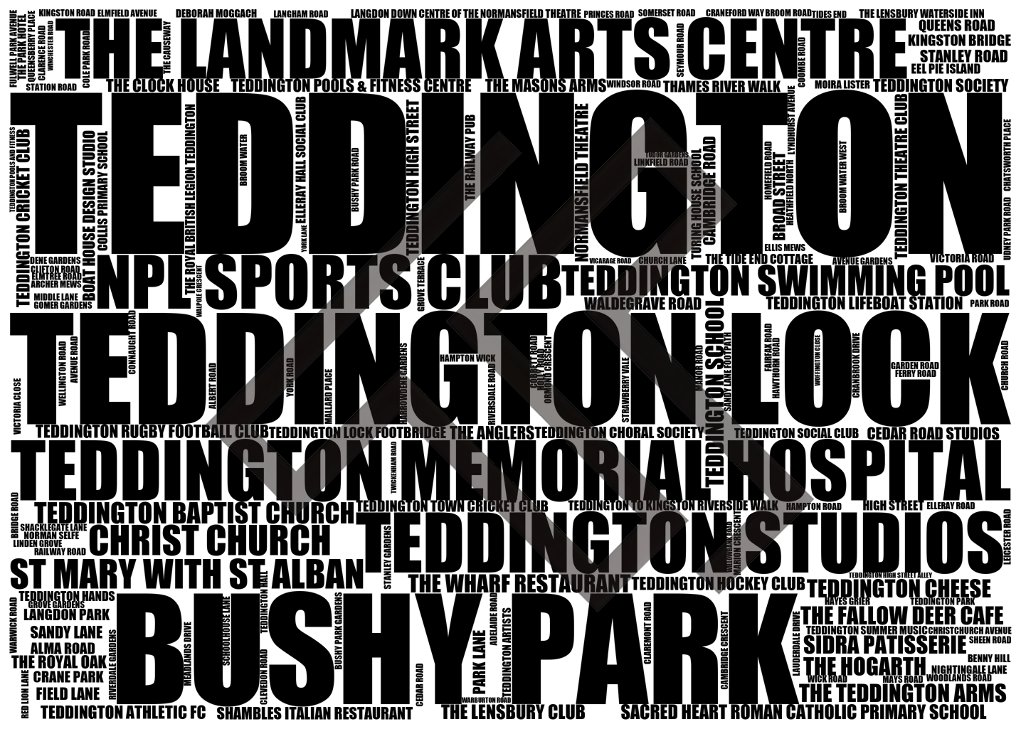 Teddington - Premium Typographic Word Cloud Prints, Posters & Gifts