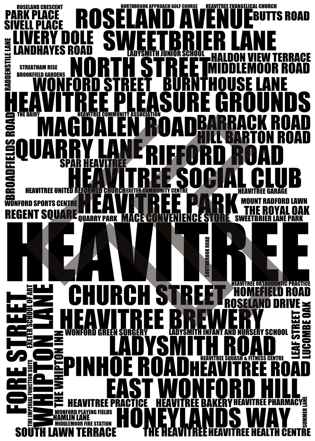 Heavitree - Premium Typographic Word Cloud Prints, Posters & Gifts