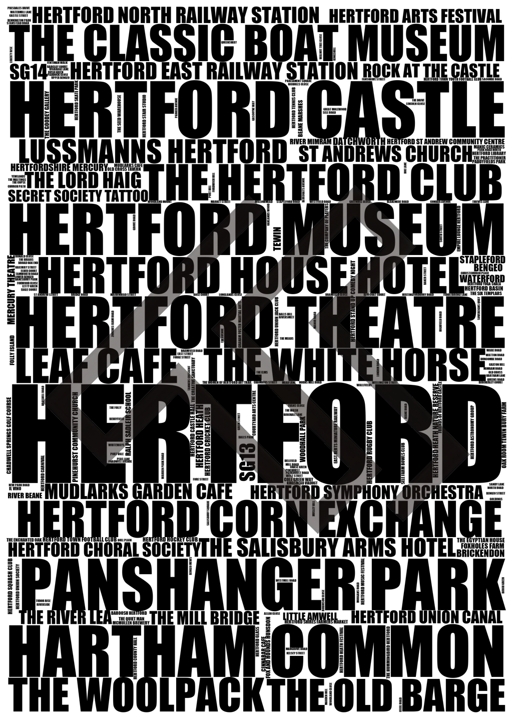 Hertford - Premium Typographic Word Cloud Prints, Posters & Gifts