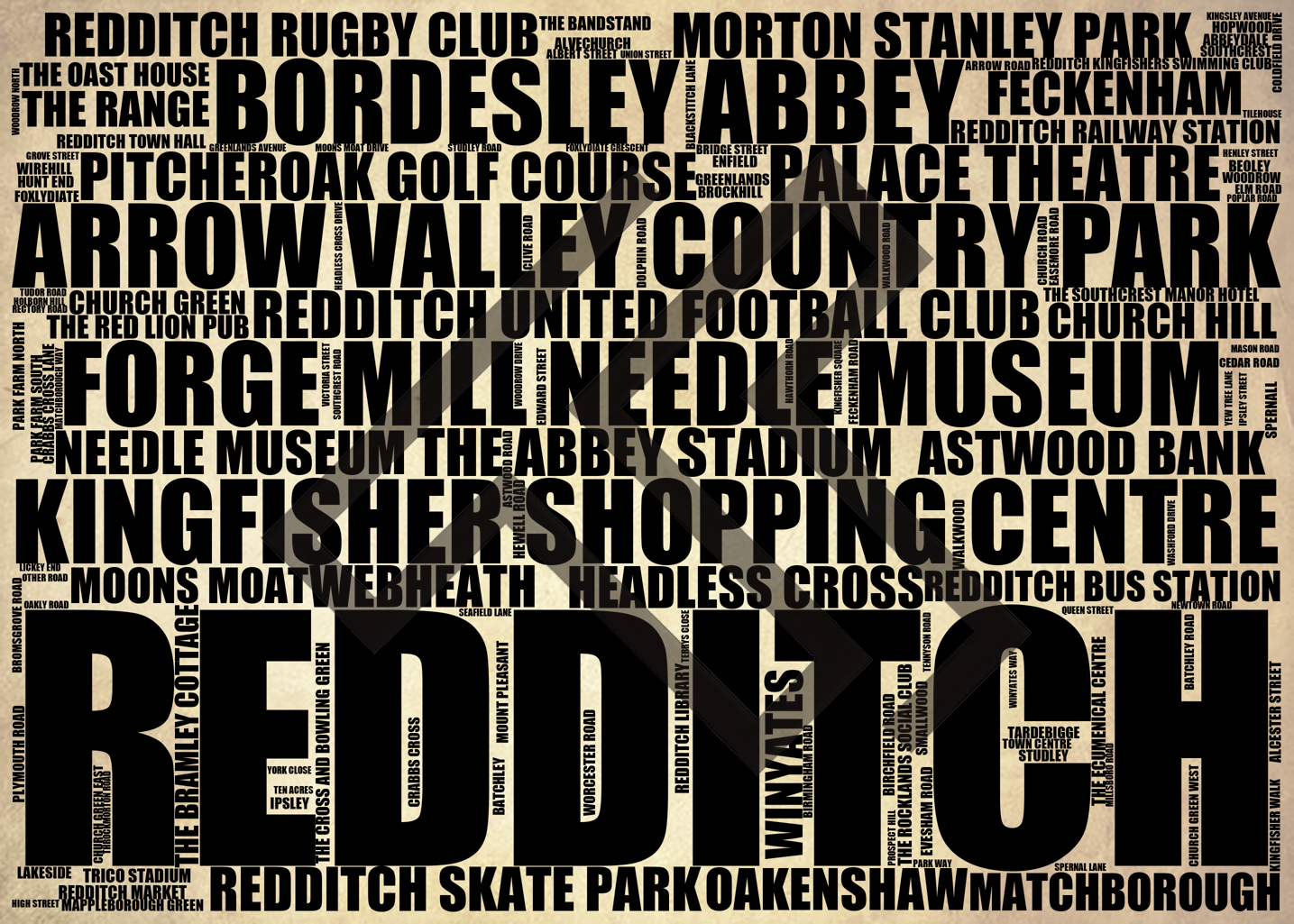 Redditch - Premium Typographic Word Cloud Prints, Posters & Gifts