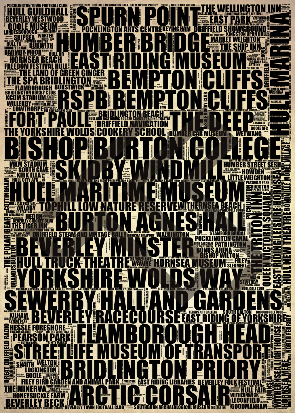 East Riding of Yorkshire - Premium Typographic Word Cloud Prints, Posters & Gifts