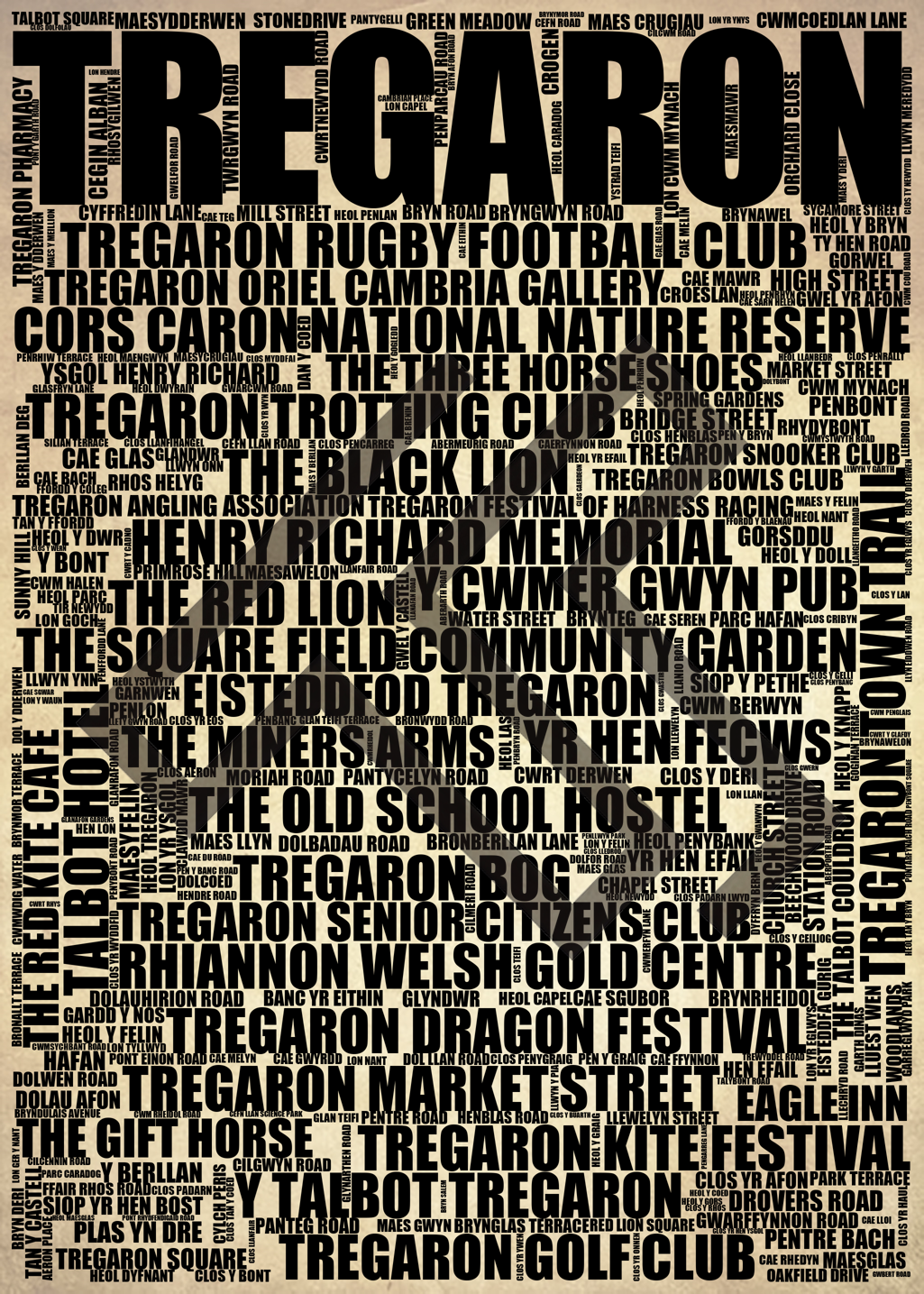 Tregaron - Premium Typographic Word Cloud Prints, Posters & Gifts