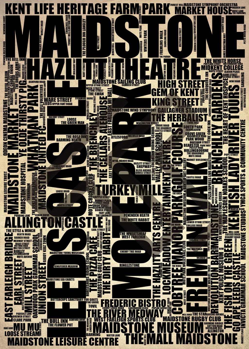 Maidstone - Premium Typographic Word Cloud Prints, Posters & Gifts