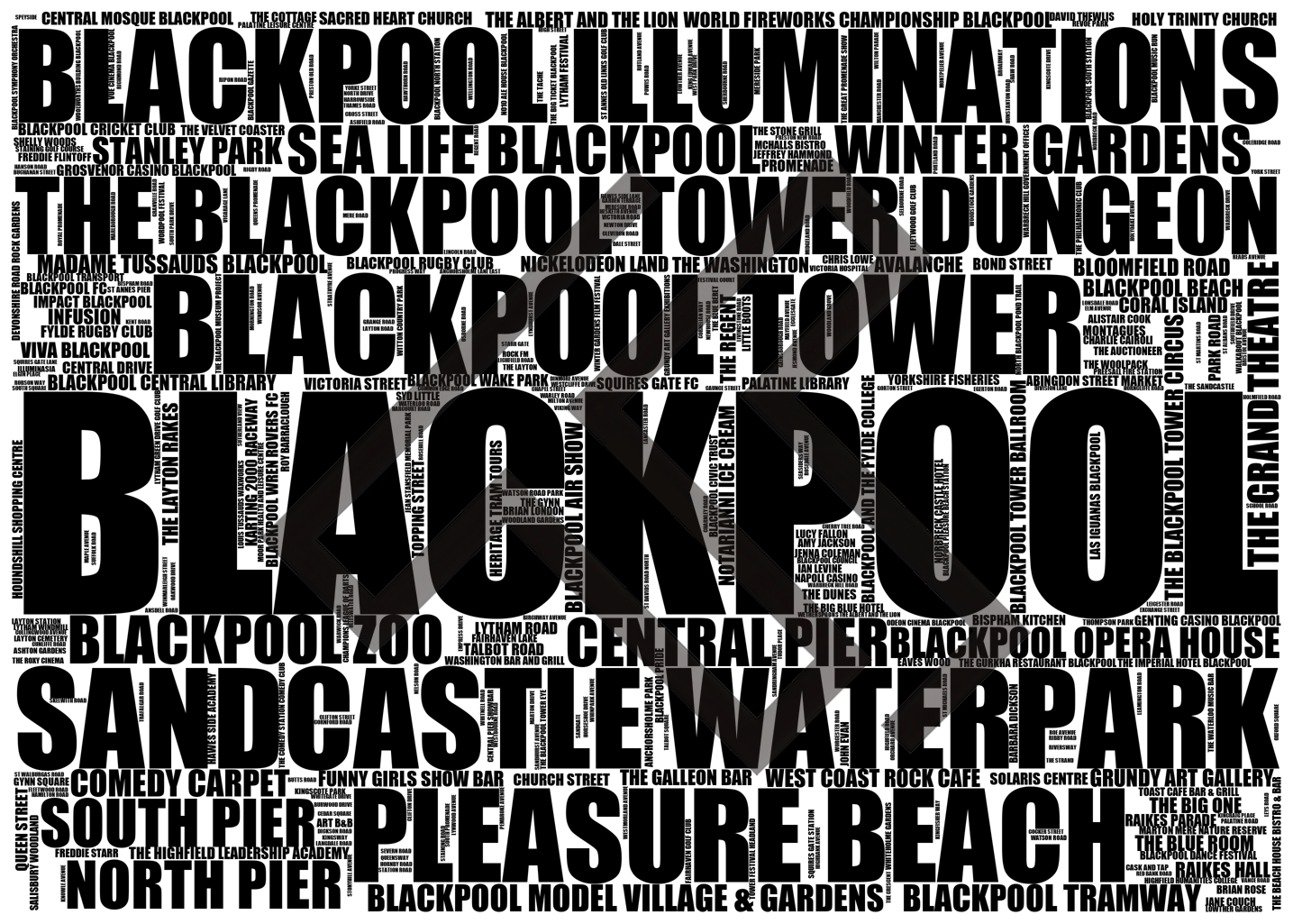 Blackpool - Premium Typographic Word Cloud Prints, Posters & Gifts