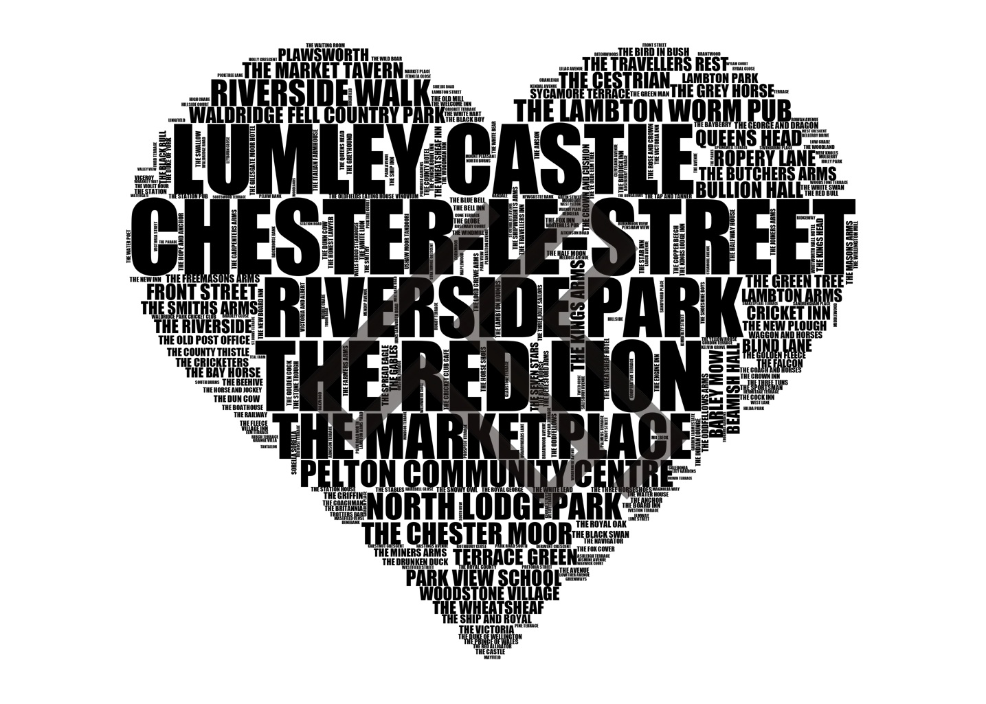 Chester-le-Street - Premium Typographic Word Cloud Prints, Posters & Gifts