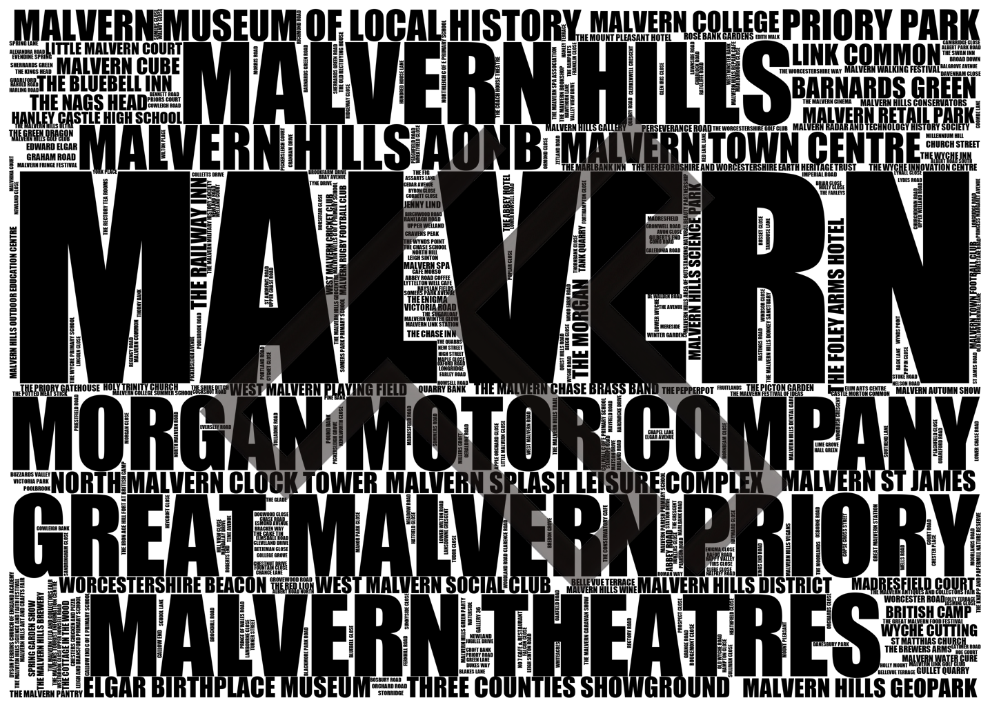 Malvern - Premium Typographic Word Cloud Prints, Posters & Gifts