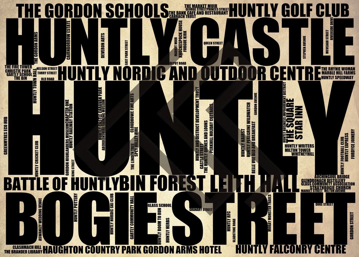 Huntly - Premium Typographic Word Cloud Prints, Posters & Gifts