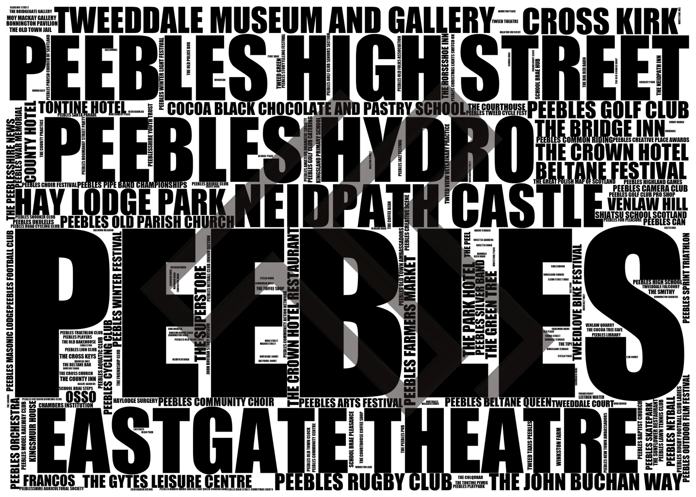 Peebles - Premium Typographic Word Cloud Prints, Posters & Gifts