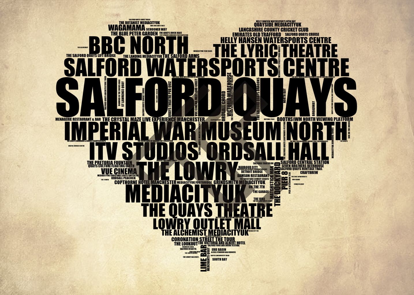 Salford Quays - Premium Typographic Word Cloud Prints, Posters & Gifts