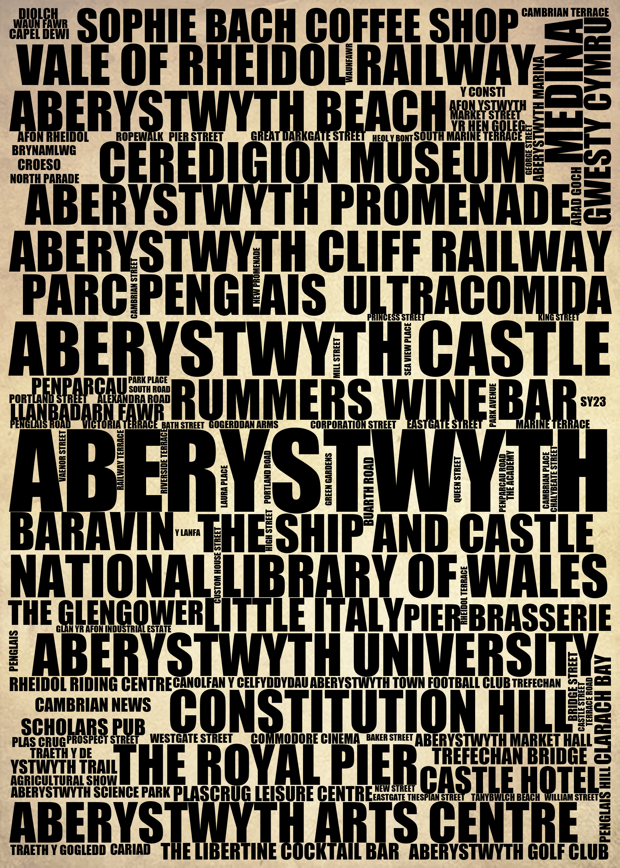 Aberystwyth - Premium Typographic Word Cloud Prints, Posters & Gifts