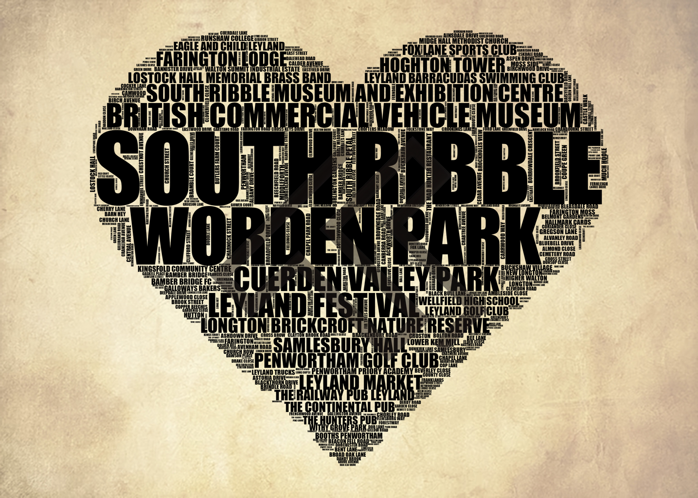 South Ribble - Premium Typographic Word Cloud Prints, Posters & Gifts