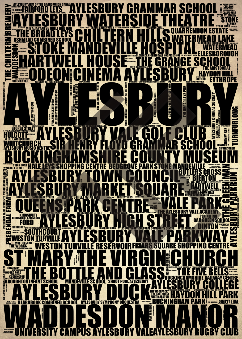 Aylesbury - Premium Typographic Word Cloud Prints, Posters & Gifts