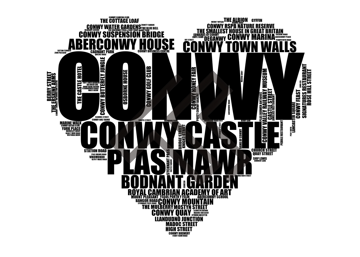 Conwy - Premium Typographic Word Cloud Prints, Posters & Gifts